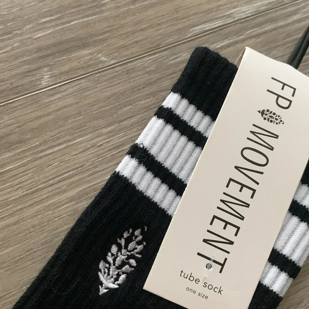 FP Movement Retro Logo Stripe Tube Socks Black White NWT